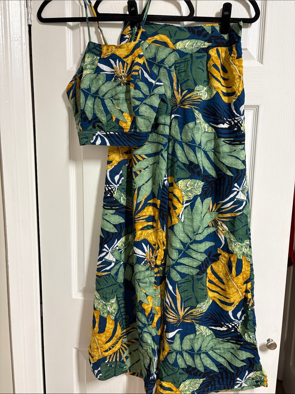 Womens Tropical Leaf Print 2 Piece in Green & Yellow